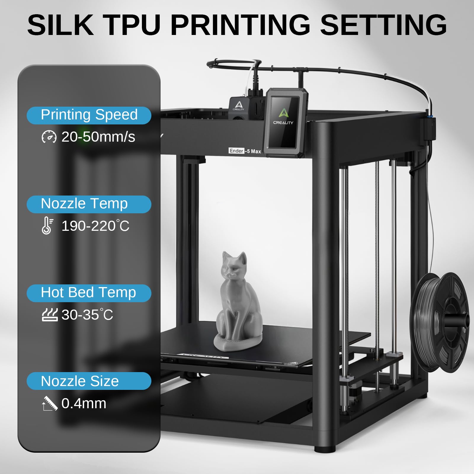 Zestaw filamentów SainSmart Silk TPU, elastyczny filament TPU do drukarek 3D 95A, 1,75 mm, błyszcząca powierzchnia jedwabista, zestaw 4 x 250 g, złoty, ciemnosrebrny, niebieski, czerwony