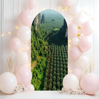 Wedding Arch Backdrop Cover 6.6FT Aerial View Palm Oil Trees Plantation Thailand Spandex Fitted Arch Cover Round Top Stands Cover for Birthday Party Ceremony Banquet Decoration