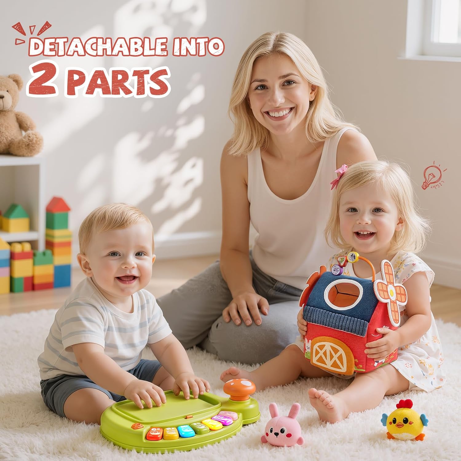 Musical Stuffed Farm Animals Barn Toys for Toddler 1-3, Baby Toddler Toys for 1 2 3 Year Old, Surprise Barn with 7 Animal, 4 Mode & LED Lights, Montessori Sensory Toys for 1 2 3 Year Old Boys Girls