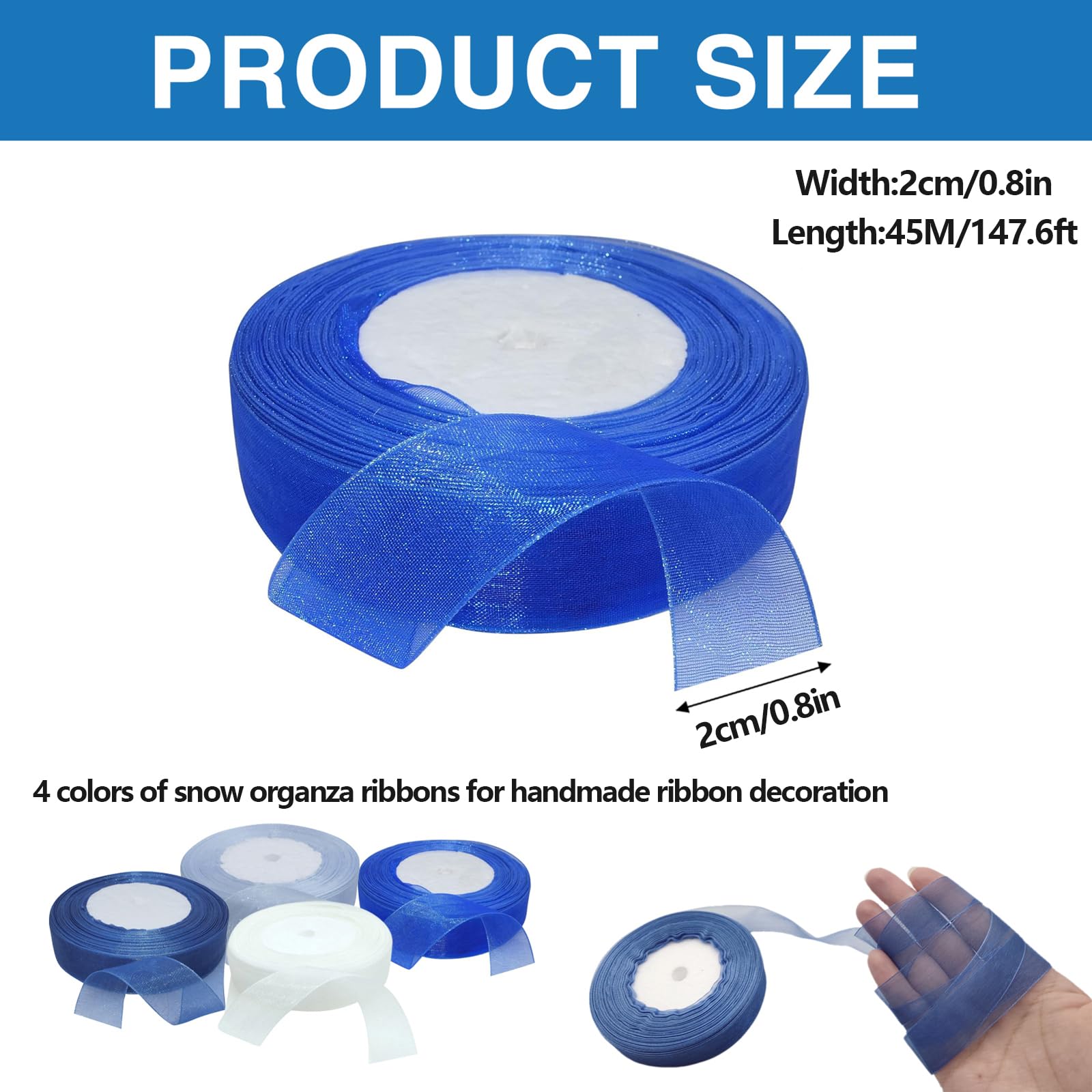 Nastro in organza blu reale trasparente da 25 mm per