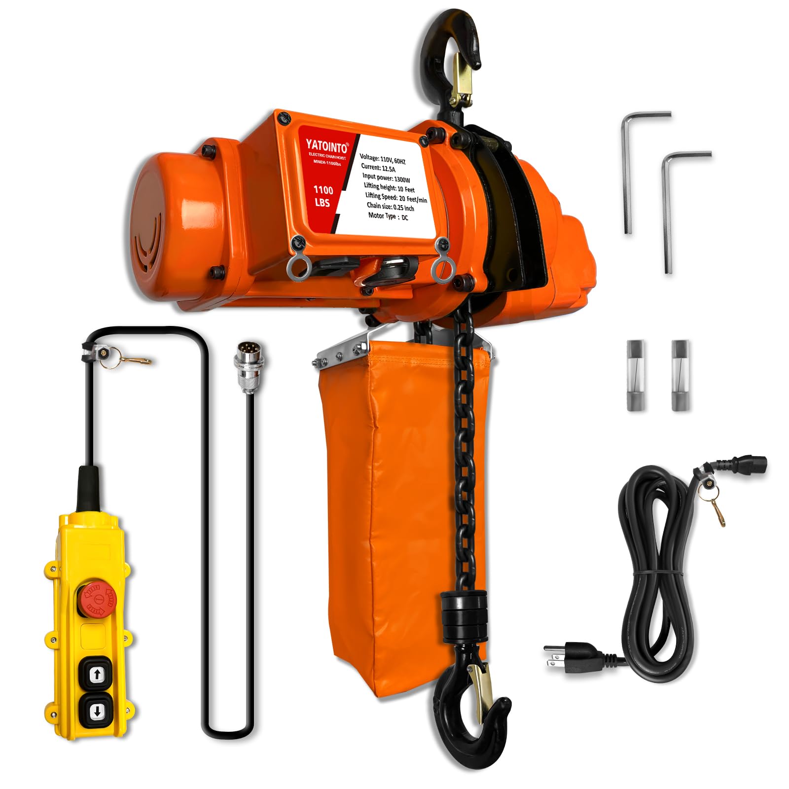 YATOINTO Electric Chain Hoist 1/2Ton, 10Ft Wired Remote Control w/Emergency Stop Switch Swivel Hook Max Load 1100lbs Max Lift Height 10 Ft 120V Overhead Crane Hoist for Garage Ceiling