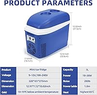 Vista 8 de Iceblue - Mini nevera de 7 litros / 9 latas, refrigerador para productos de cuidado de la piel con cinturón, enchufe AC y cargador de coche de 12V