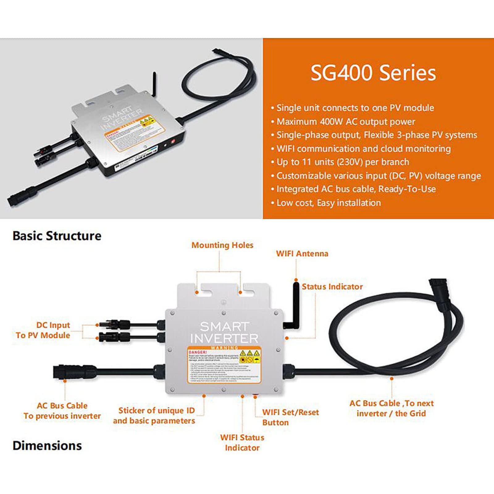 Micro-onduleur 400 W 800 W 1000 W - Onduleur MPPT - Onduleur - Étanche - Contrôle WiFi - Identification automatique - Rendement 99,5 % pour système PV