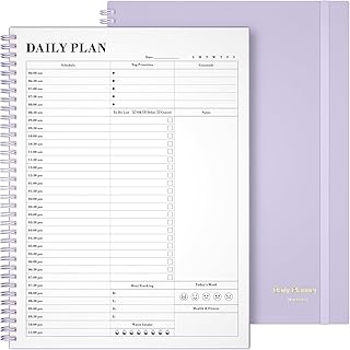 Planner Undated, Asten Daily Planner Agenda with To Do List, Hourly Planners for Women and Men, Spiral Appointment Book Planners Notebook with Elastic Closure, Day Planner for ADHD 8.5" x 11" (Purple)