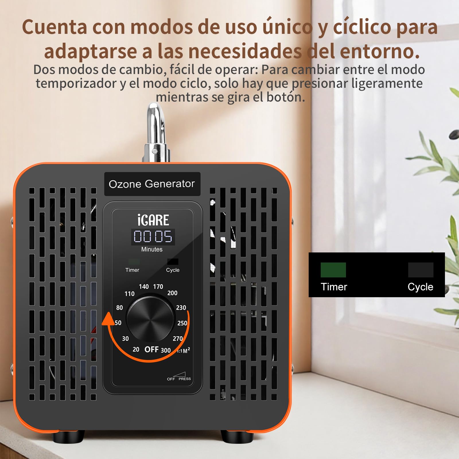 Generador de Ozono Hogar 60000mg/h, Máquina de ozono con Perilla Electrónica, Purificador de Aire con Temporizador, Dispositivo de Ozono O3 Portátil para Garajes, Hogar, Coche, Eliminación de Olor