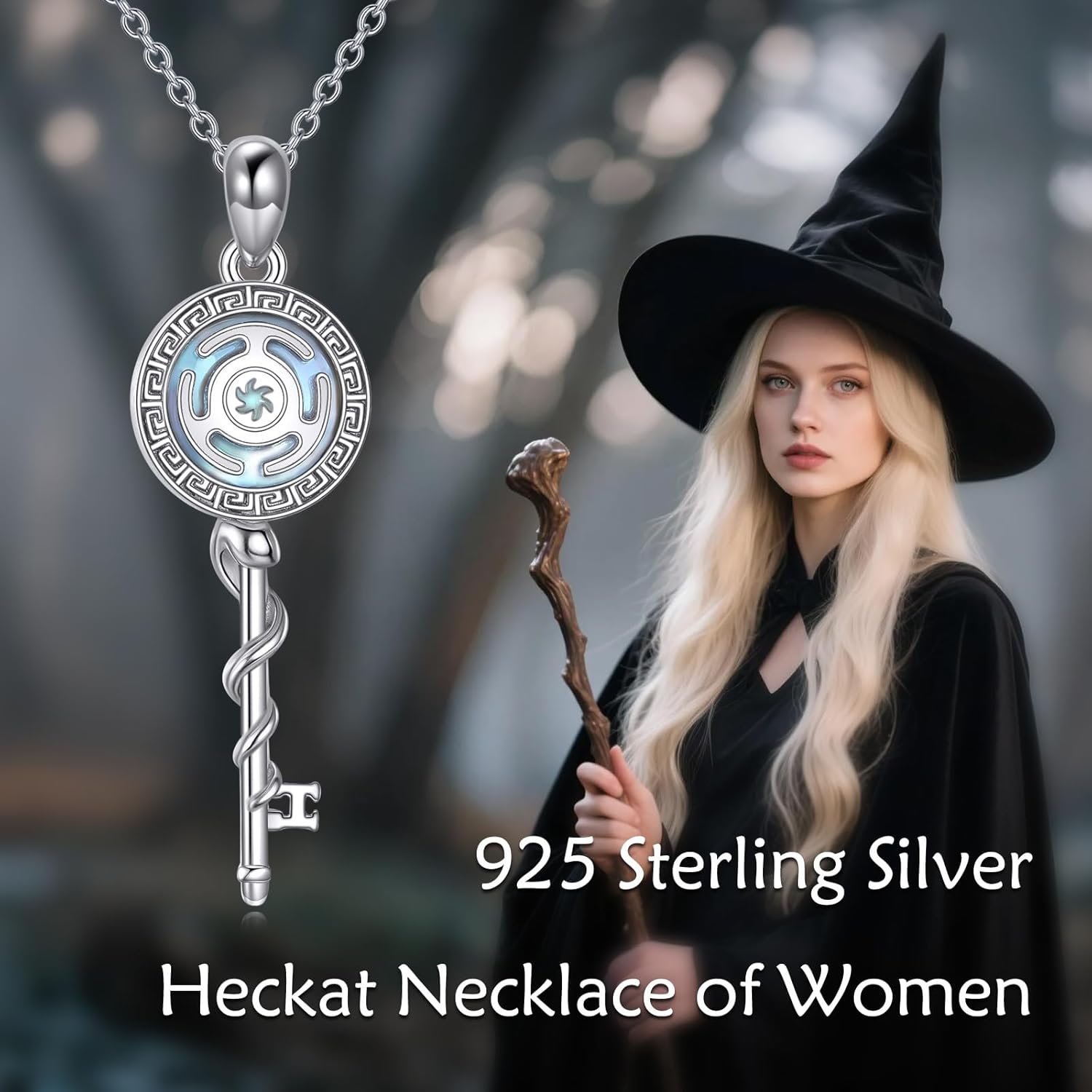 URONE Hecate Necklace 925 Sterling Silver Moonstone Wheel of Hecate Pendant Necklace Wiccan Jewelry Gifts for Women Men - Image 6