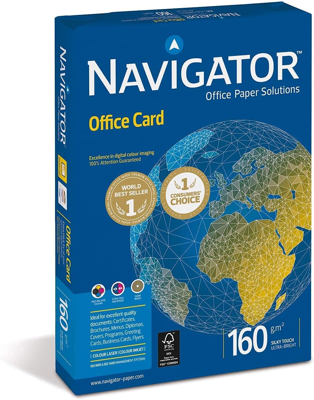Navigator A4 160gsm Paper Bright White [250 Sheets] Best For Letterhead and Colour Printing