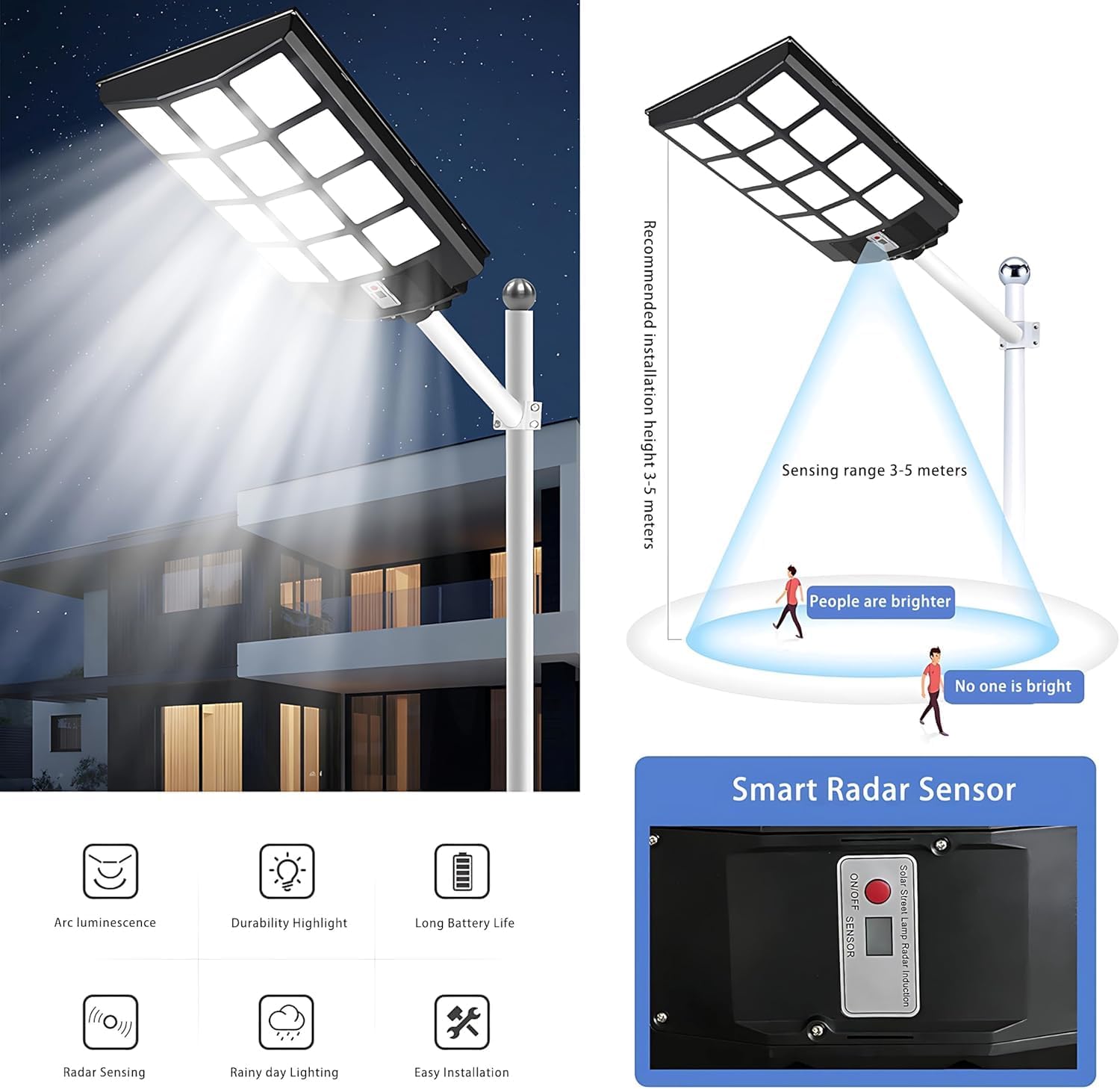 12000W Solar Street Lights Outdoor - IP66 Waterproof Solar Flood Light with Remote, 600000Lm Parking Lot Lights Dusk to Dawn for Courtyard, Garden, Yard(2 Pack)