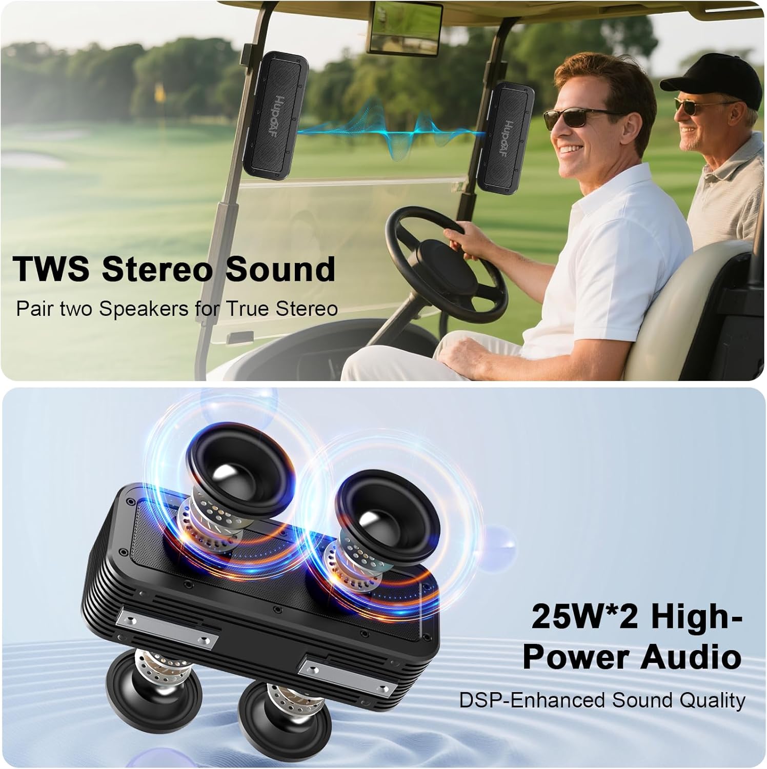 Portable Bluetooth Golf Speaker, 50W Strong Magnetic Bluetooth Speaker Wireless, 6600mAh Loud Stereo Sound, 30Hrs Dual Pairing for Golf Cart, IPX7 Waterproof, SD Card for Camping/Home/Outdoor - Image 3