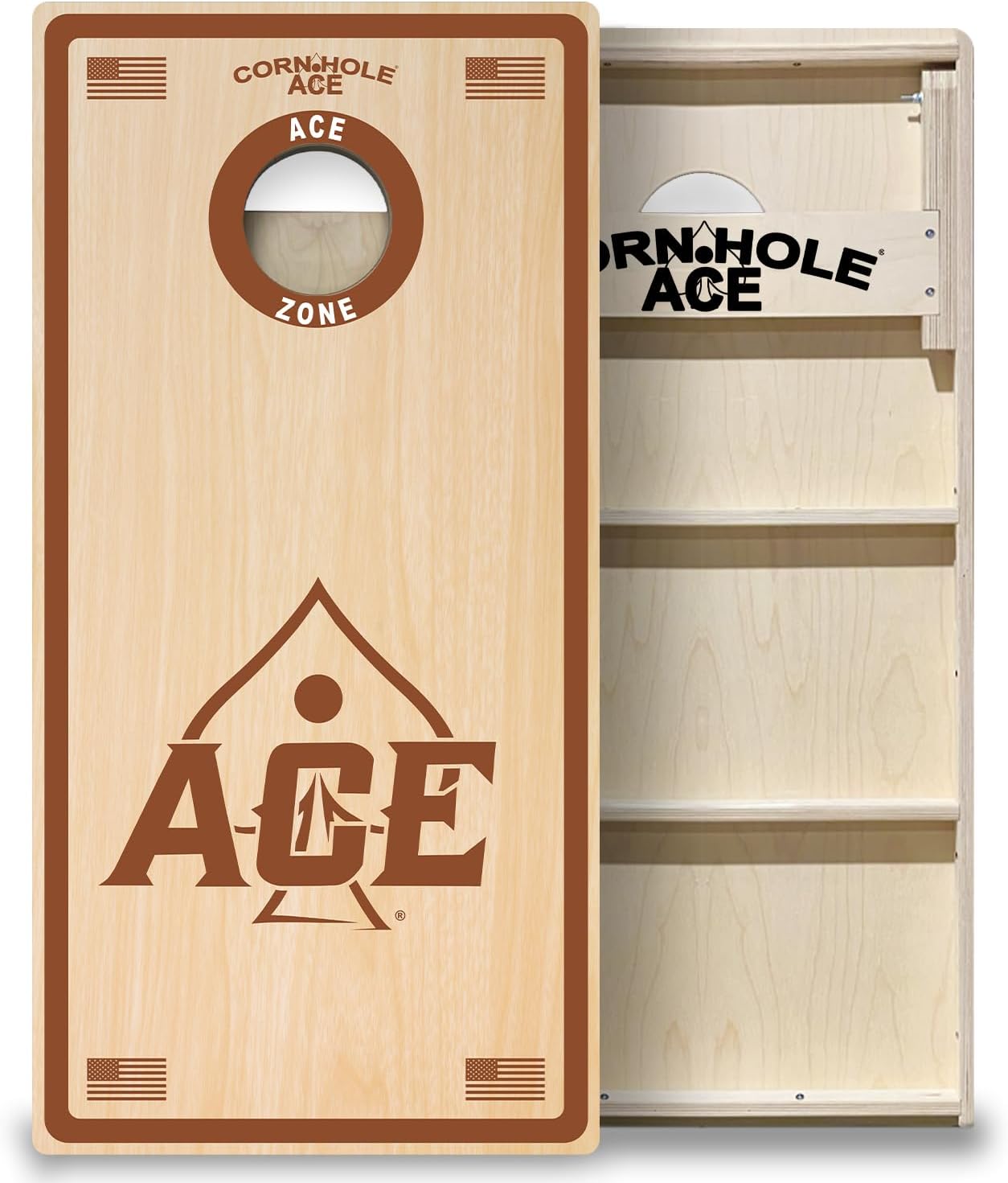CornholeAce ACE PRO Professional Cornhole Boards - No Bounce! Triple Wide Legs, 3/4" Baltic Birch Plywood, Handles, Regulation Size (4x2ft), Tournament Style, Made in USA