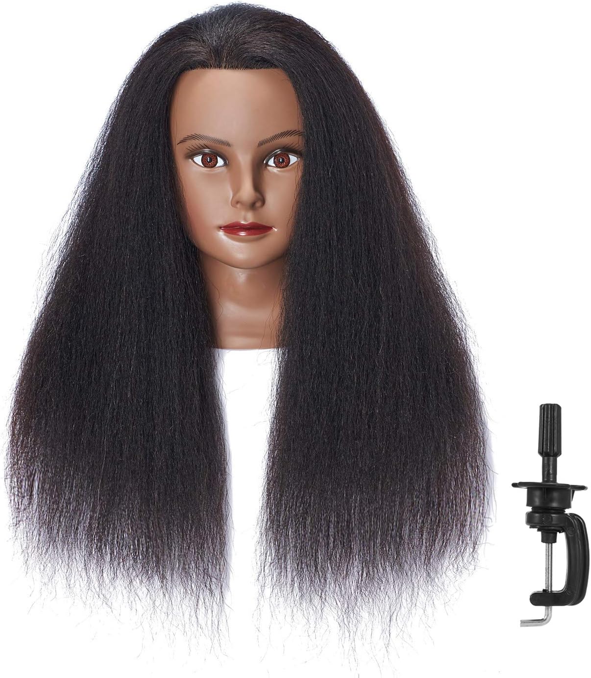 100% Real Hair Afro Mannequin Head Hairdresser Hair Styling Training Head Dolls for Cosmetology Manikin Maniquins Practice Head with Stand (6611B0216)