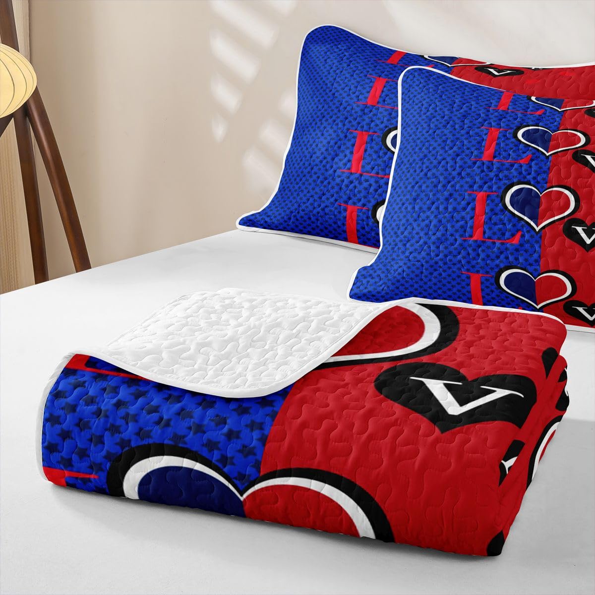 Homewish Copriletto Singolo Blu Rosso Cuore Amore Tutte Le Stagioni