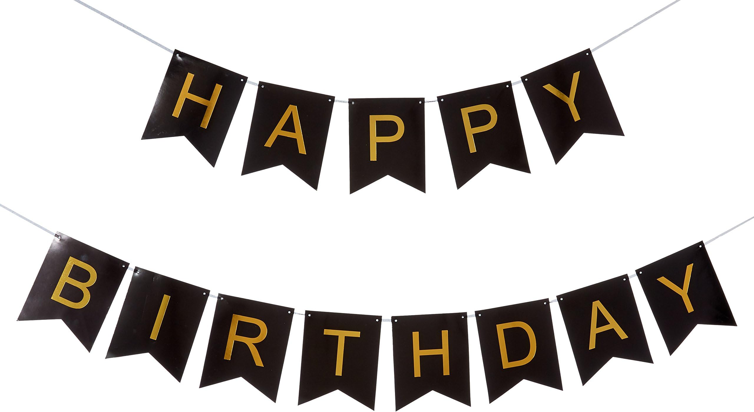 Black Happy Birthday Banner, Black Card Happy Birthday Banner, Gloden Letters For 30th 50th 60th Birthday Party