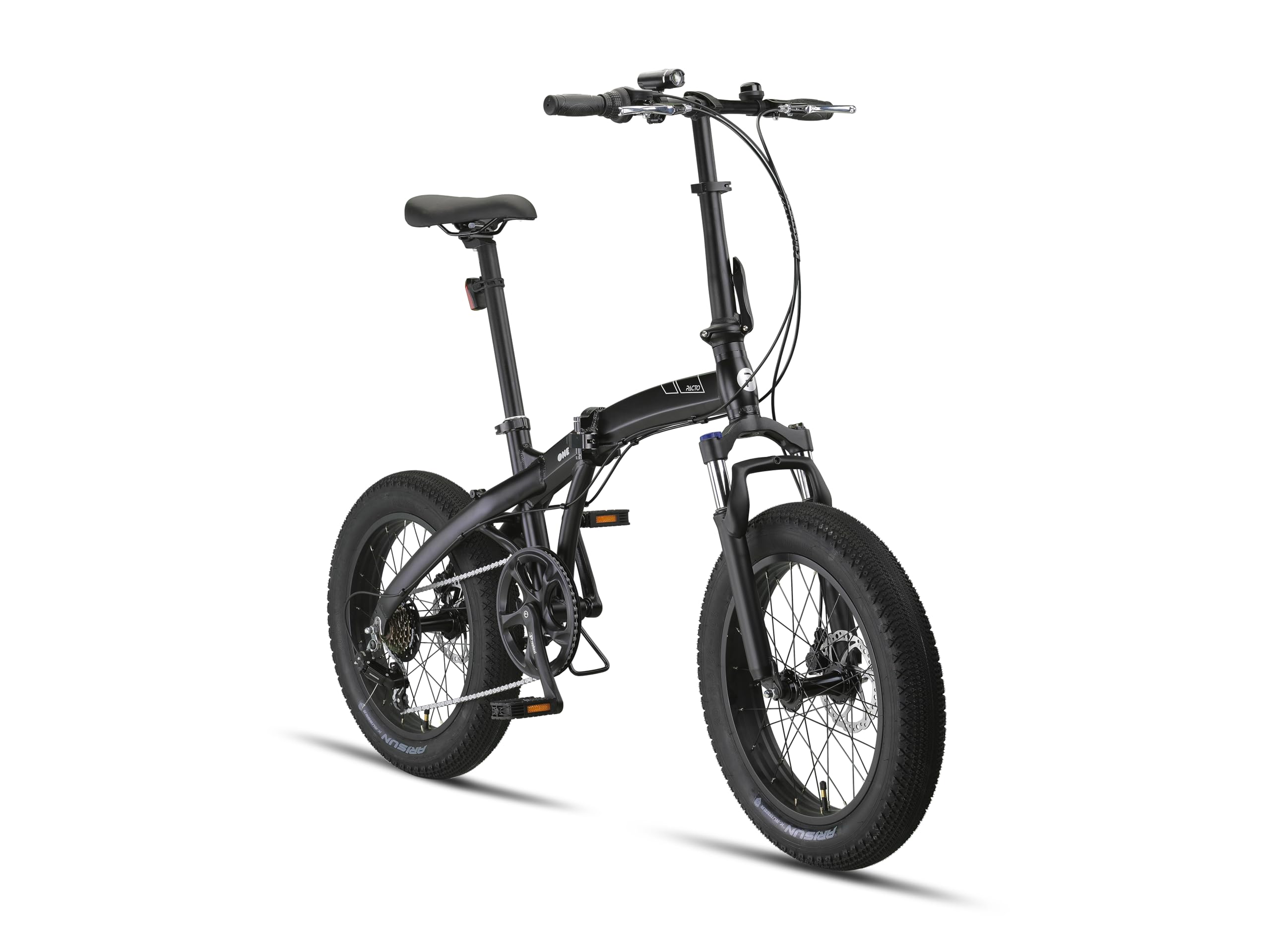 PACTO One Fatbike - Bicicletta pieghevole a 6 velocità, telaio in alluminio, freno a disco, luce LED, 17 kg, colore: Nero