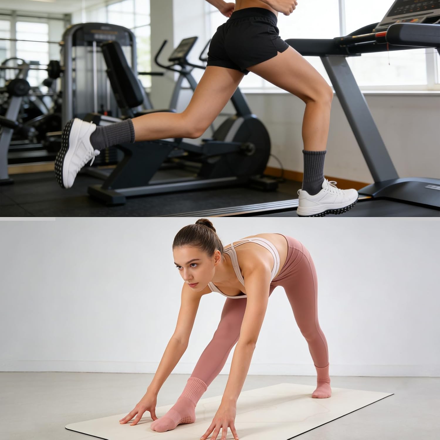 8 Pairs Pilates Socks with Grips for Women, Barre Yoga Grippy Socks, Womens Non Slip Pilates Crew Sticky Socks Size 9-11 - Image 2