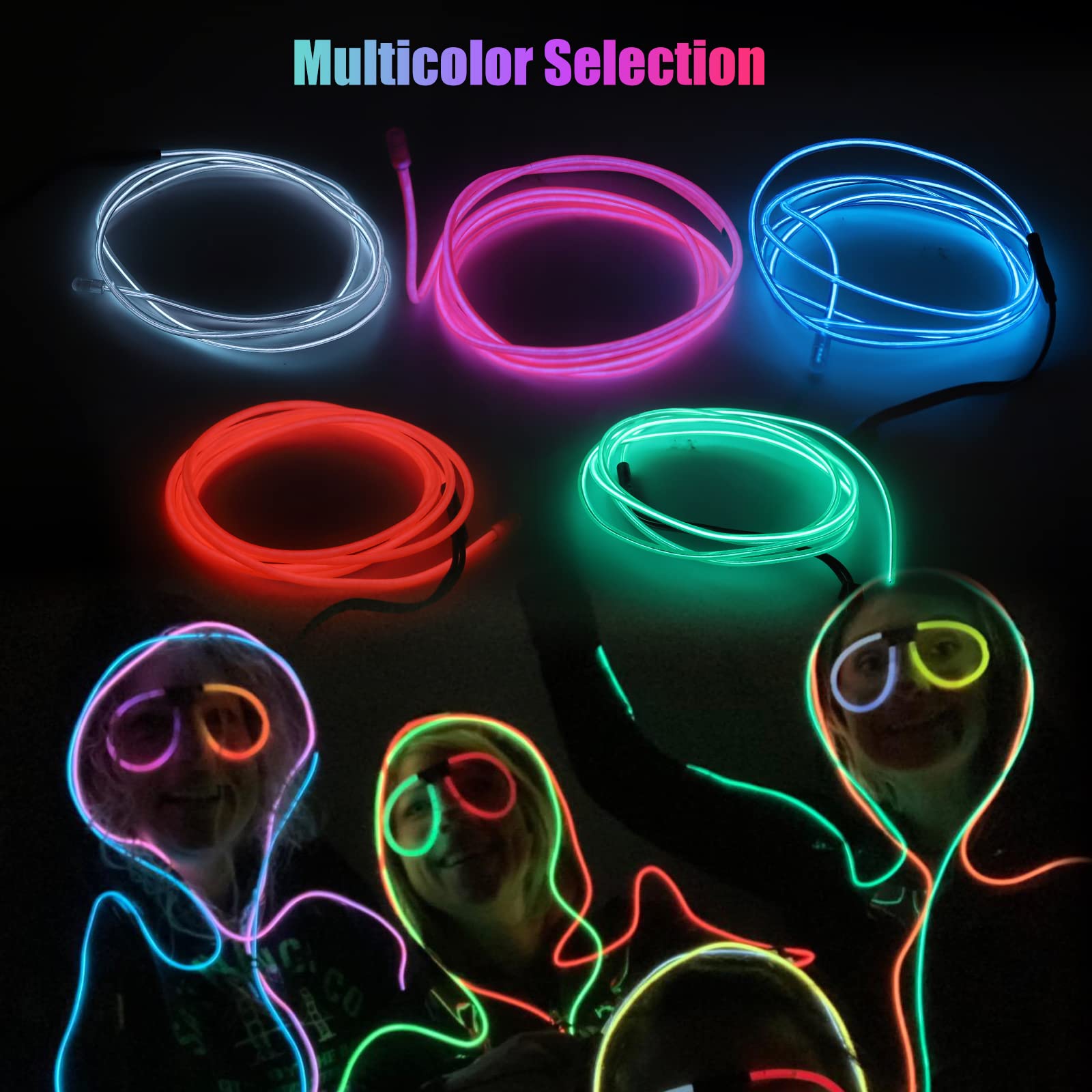 NWpangu EL Wire Neon Lights, 5 in 1(3.28Ft Each) Electroluminescent EL Wires Set for Holiday, Party, DIY Decoration, Warning Sign, 3 Operation Modes (Colorful)