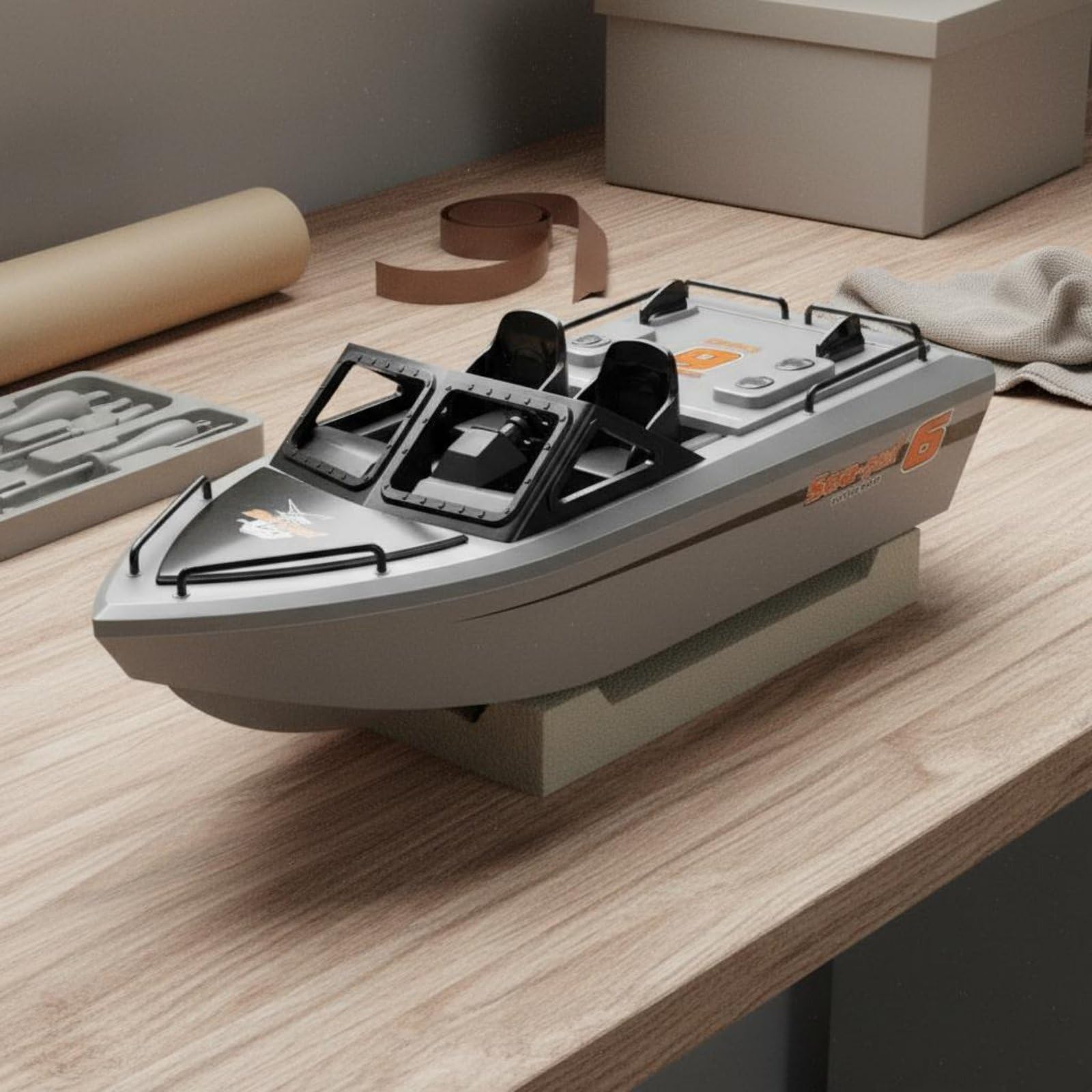 Lancha RC Rápida 2.4G Lancha Rápida Teledirigida Resistente Al Agua Barco de Control Remoto para Niños, Competición, Gris