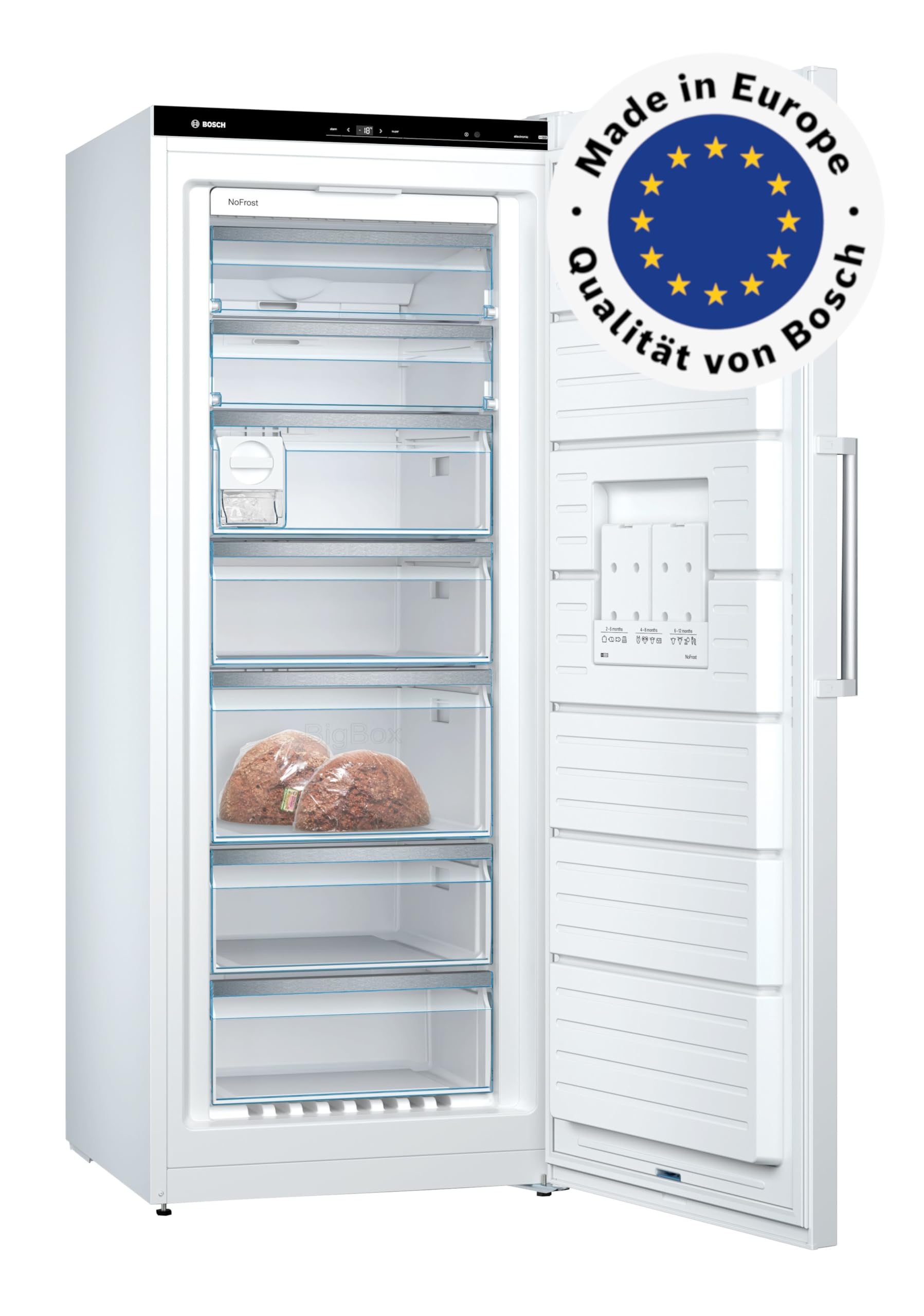Bosch Serie 6 GSN54AWCV XXL-Gefrierschrank, 176 x 70 cm, 327 L, NoFrost, LED-Beleuchtung, BigBox, Weiß