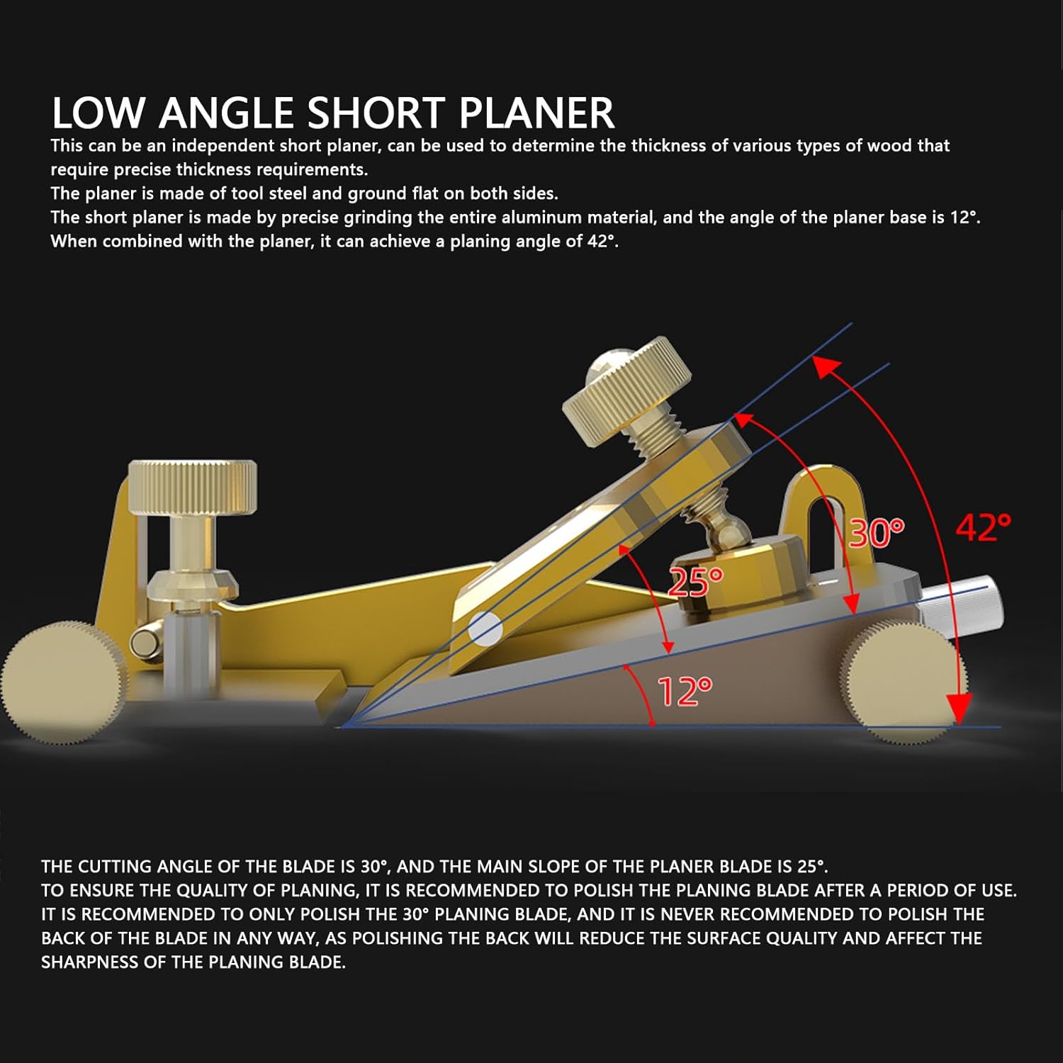 Adjustable Low Angle Hand Planer for Woodworking - Precise Fixed Thickness Tool for Accurate Finishing