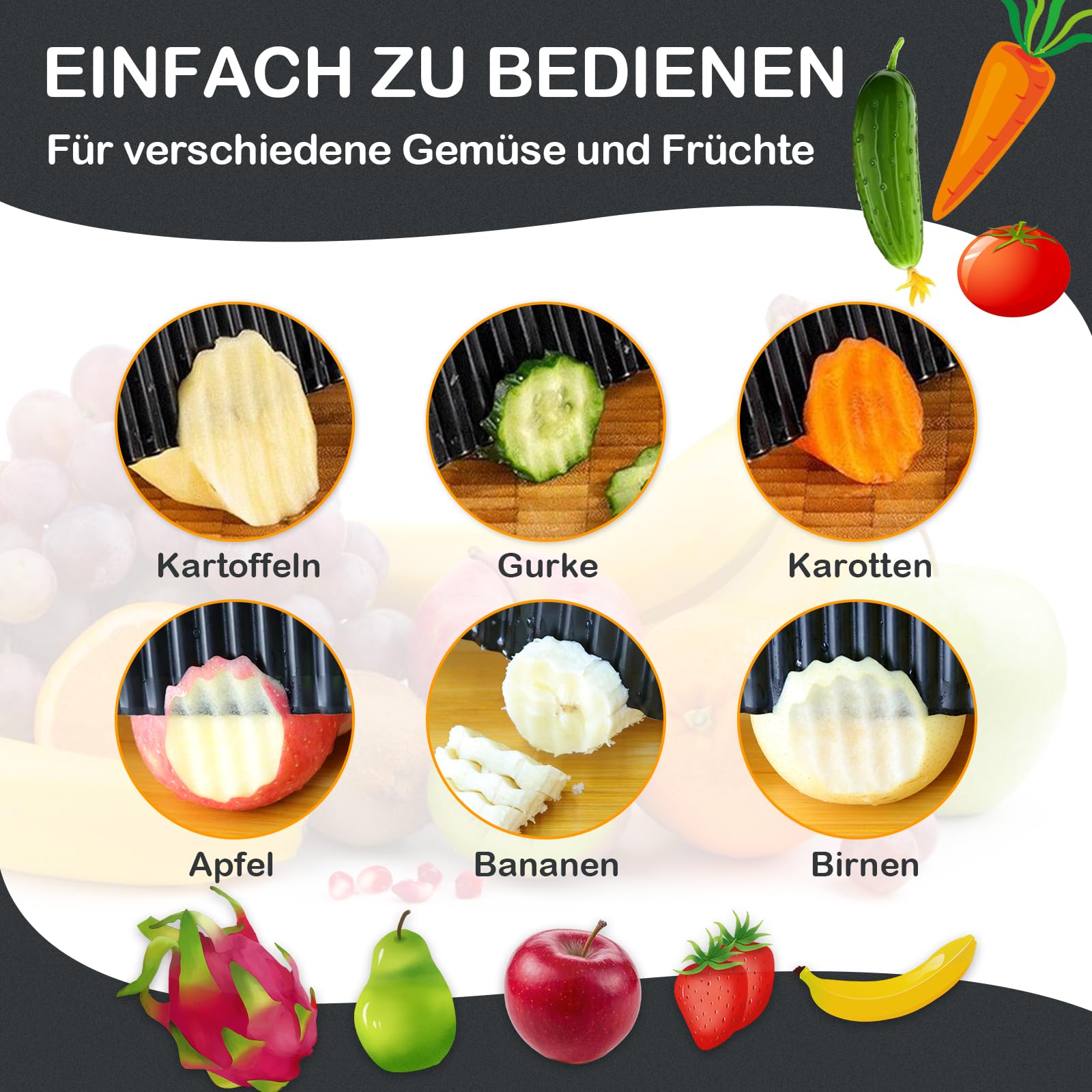 Trancheuse à Frites, Couteau à Vagues, Coupe légumes ondulé, Coupe Frites en Acier Inoxydable, Couteau Tranches Pomme Terre, pour Pommes de Terre, Carotte, Gaufre ou Légumes