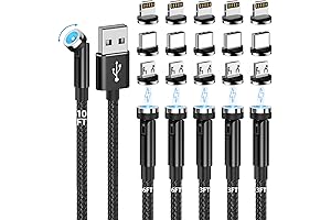 540°Rotating Magnetic Charging Cable, 6-in-1 Nylon Braided USB Magnetic Charger Cable