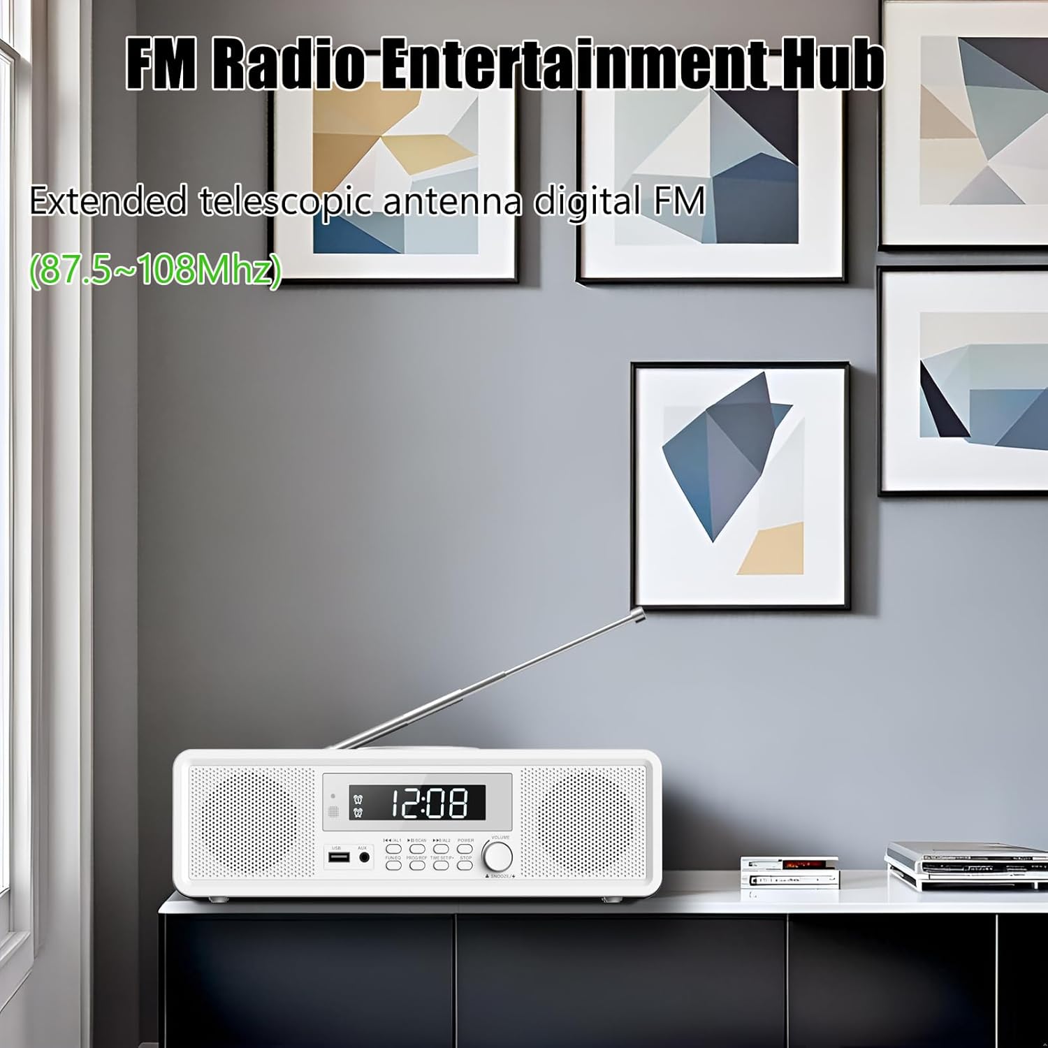 Retro Bluetooth CD Player with Alarm Clock & FM Radio - 20W Stereo Speakers, Top-Loading Design, Dual Alarms, USB/AUX Input, Remote Control - for Bedroom, Home & Office