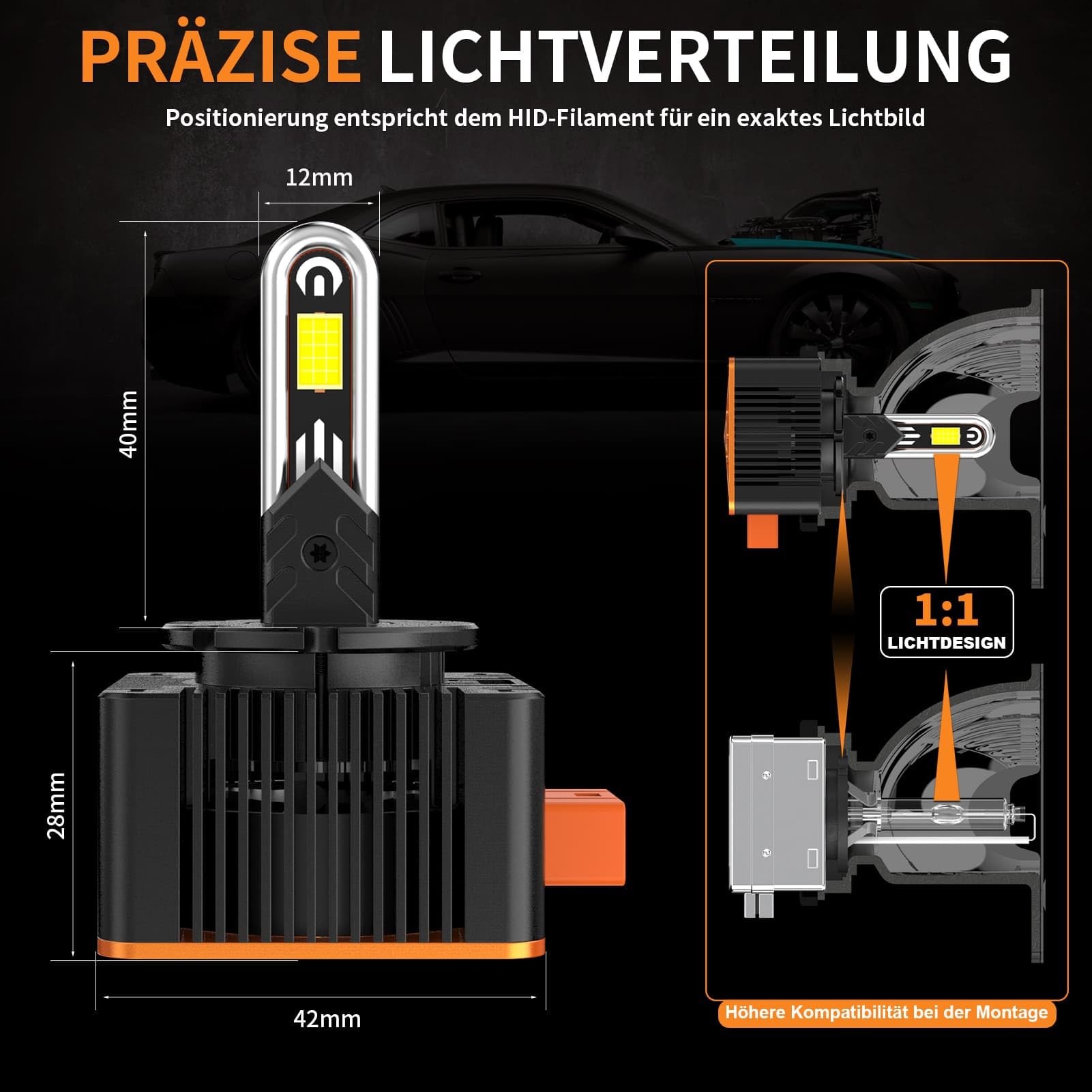D3S Xenon Brenner 12V 60W 6000K Weiß – Langlebig & Energiesparend mit Effizienter Wärmeableitung – Hochwertige D3S Scheinwerferlampe für Abblend- & Fernlicht 2 Stück