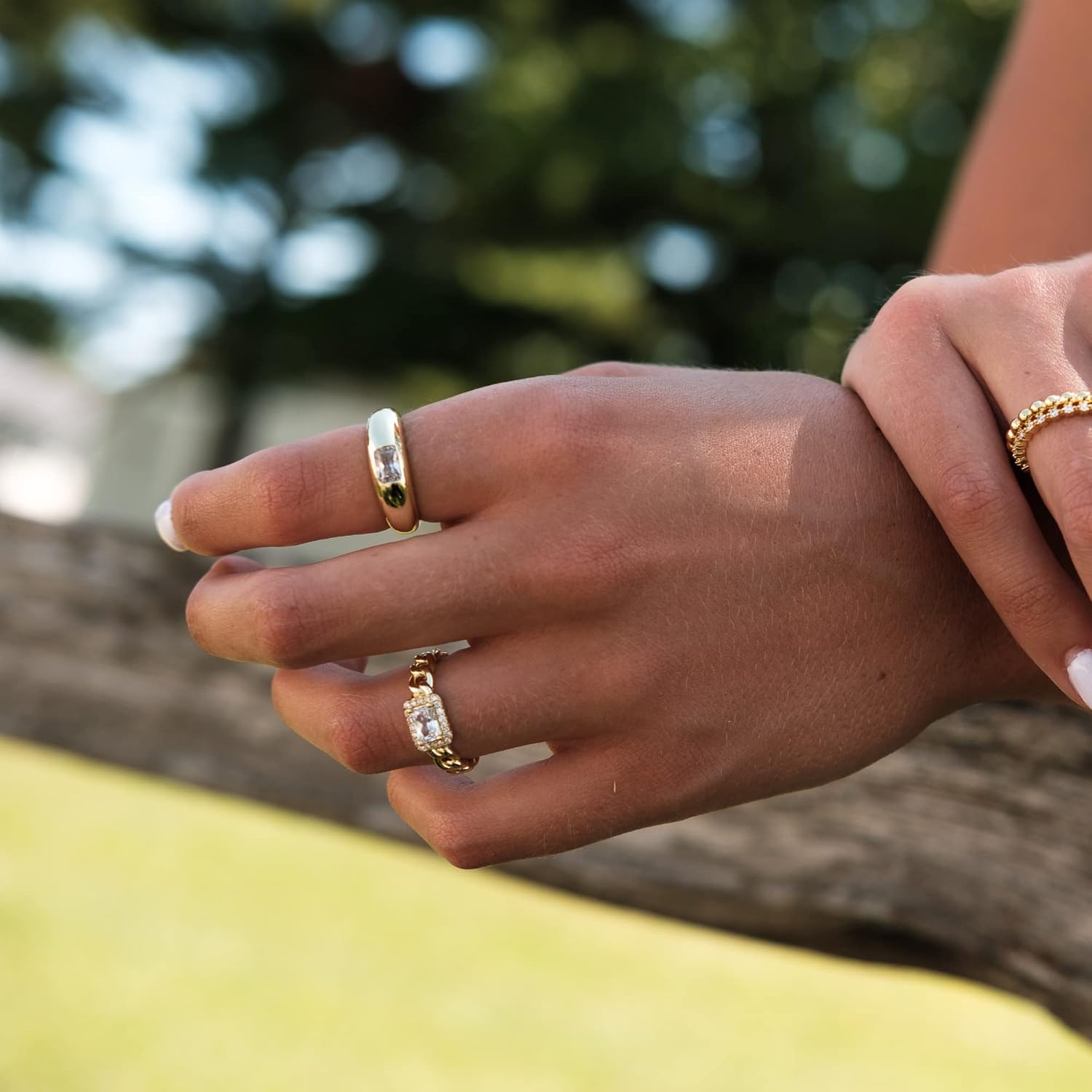 Baguette Dome Ring | CZ Set Gold Dome Ring | CZ Stacking Thick Band - Image 5