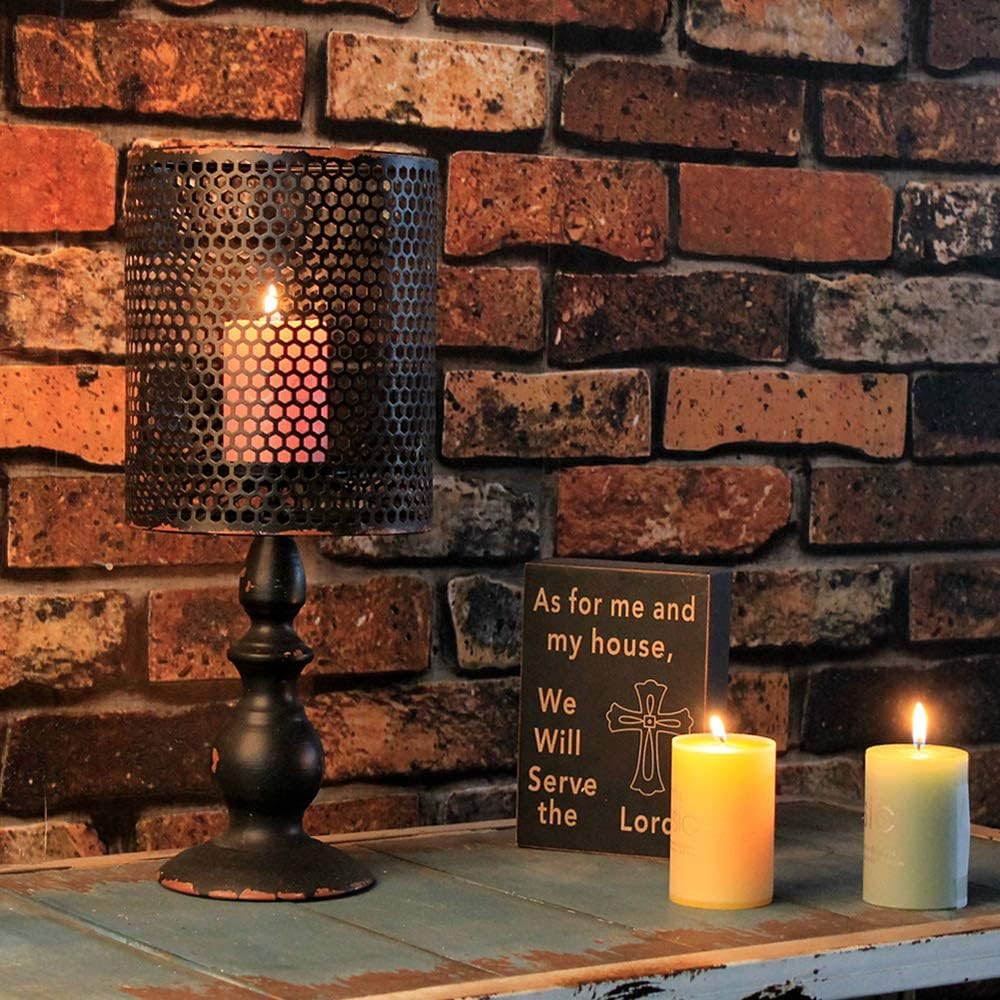 Linfevisi Metal Candle Holder Lamp Decorative Candle Lamp Holder Vintage Pillar Candle Holder Centerpiece Metal Table Candle Lamps Old Looking for Mantel 14 Inch High (Black)