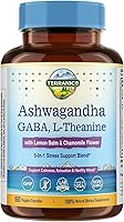 Vista 1 de Terranics Ashwagandha - Suplemento de L-teanina para aliviar el estrés, combinado con GABA, bálsamo de limón, extracto de flor de manzanilla, sin