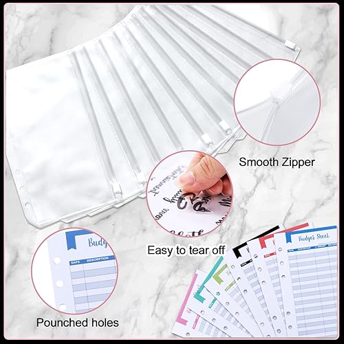 Miniatura 4 de Colarr Carpeta de presupuesto A6, 32 unidades, organizador de dinero, carpeta de presupuesto con sobre de cremallera, planificador de presupuestos