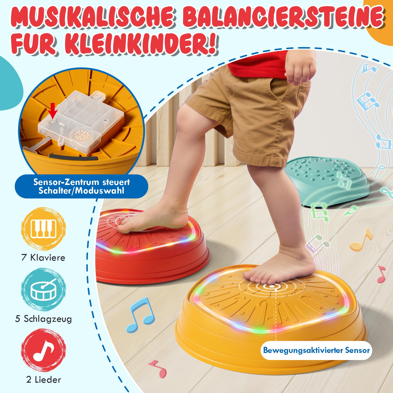 Lehoo Castle Balanciersteine für Kinder mit Lichtern und Musik, Stapelsteine Balance Steine Set