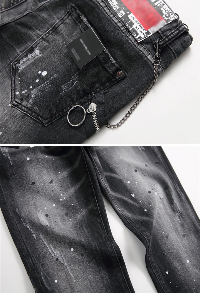 Vaqueros Hombre Slim Fit - Pantalones Vaqueros con Salpicaduras de Pintura, Jeans Denim Elástico de Estilo Urbano y Streetwear Y2K para un Look Moderno