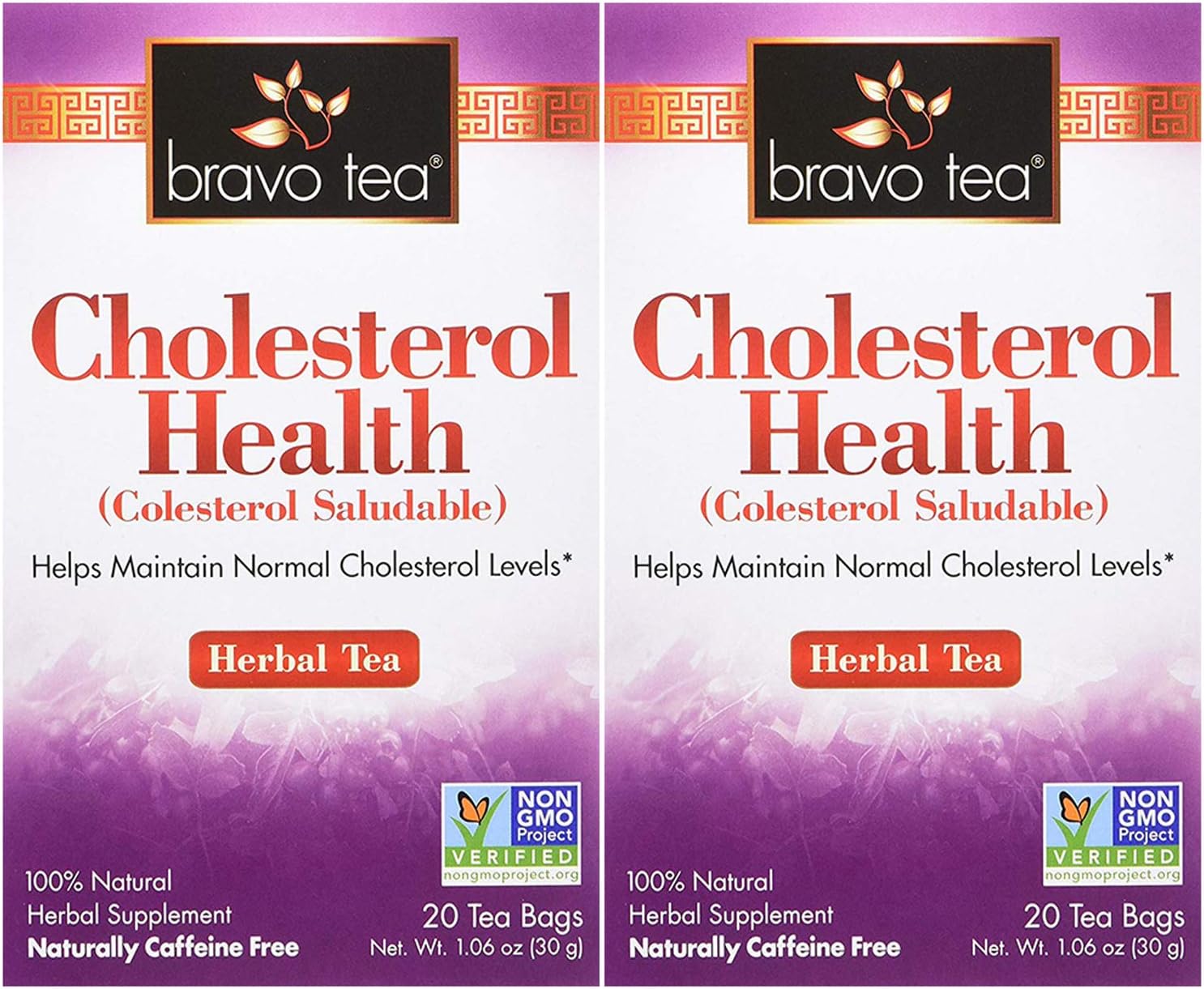 Bravo Tea Cholesterol Health Herbal Tea Caffeine Free, 20 Tea Bags, 2 Count