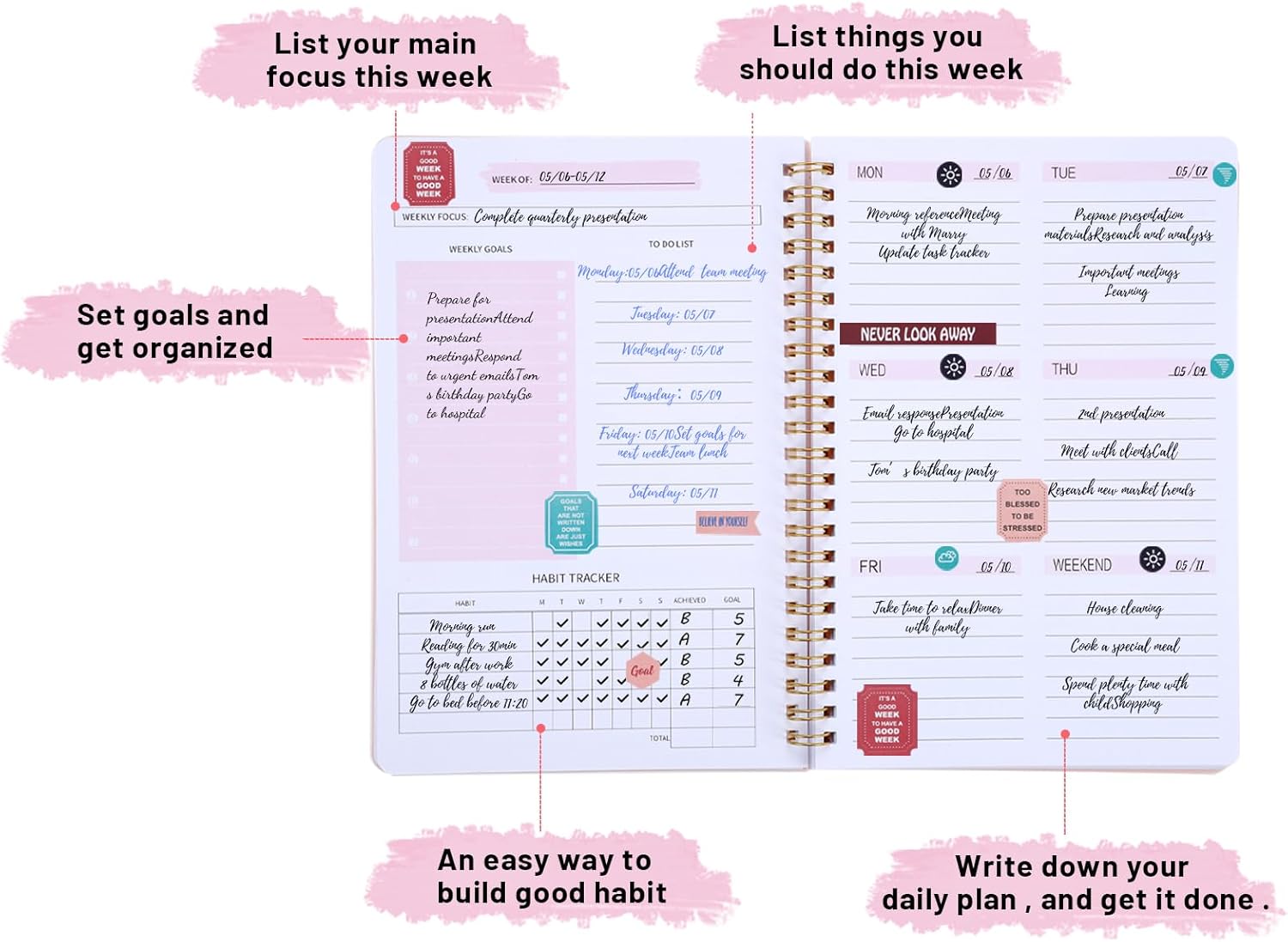 To Do List Notebook, A5 Weekly Planner Undated, Planning Pad Checklist Productivity Organizer 52 Pages for Students, Work, Fitness(Pink) 3 71UHdBNZ2lL. AC SL1500