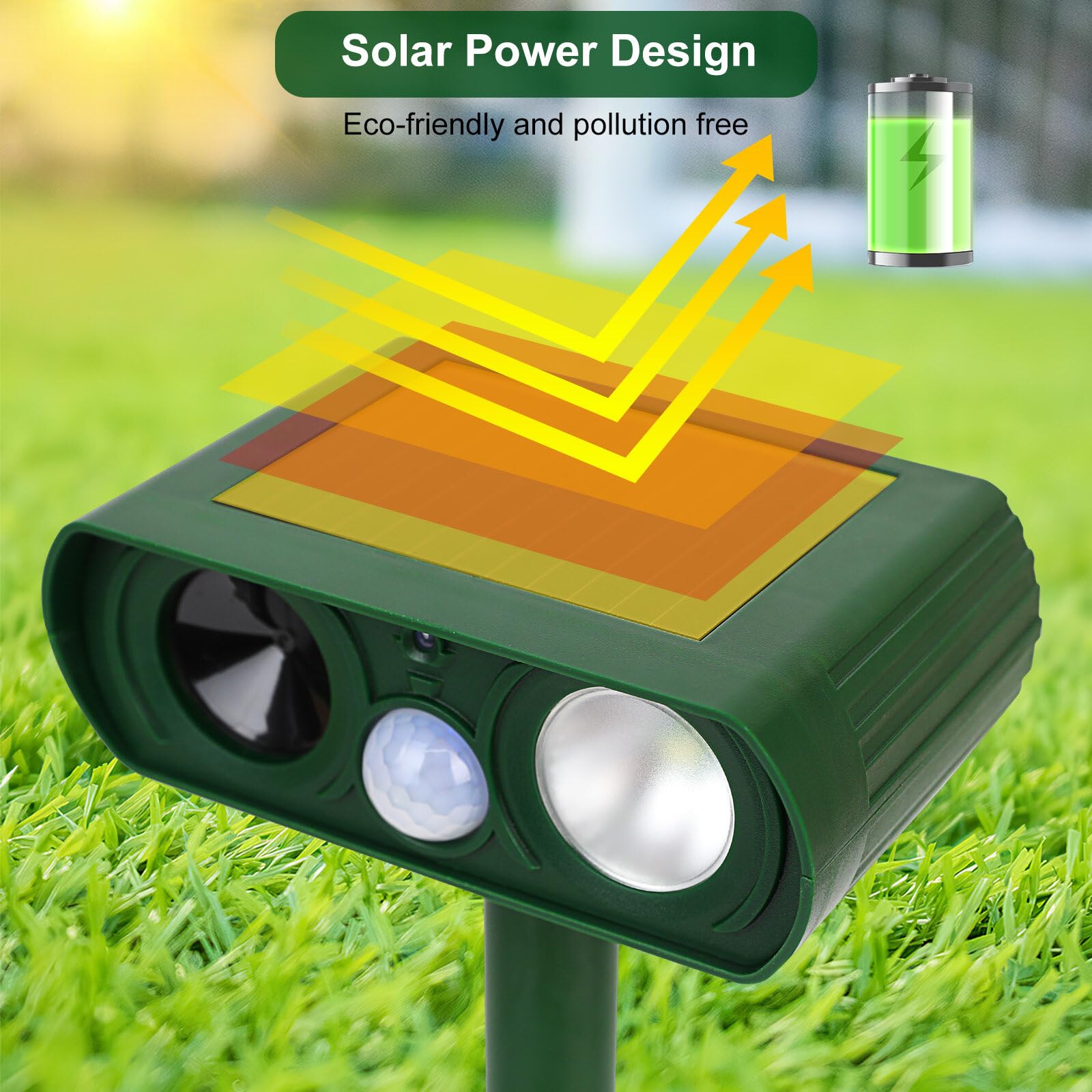 Repelente de Gatos, Ahuyentador para Gatos Ultrasonido Repelente, Disuasión Solar con LED Intermitente, Resistente al Agua IPX4 para Exteriores, Repele Eficazmente Gatos, Perros, Pájaros, Topos