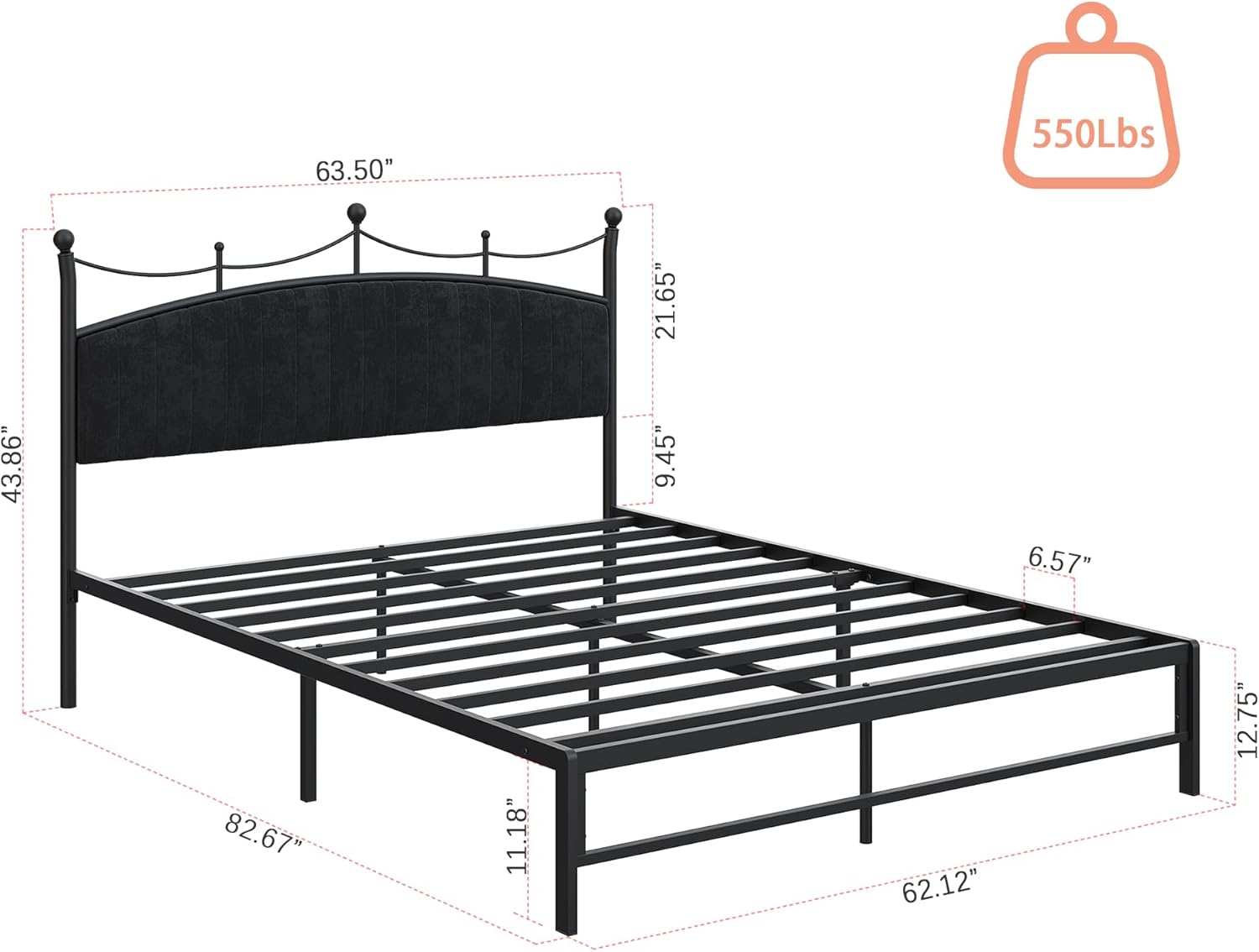 Weehom Queen Upholstered Bed Frame with Headboard, Soft Velvet Bed Frame Metal Platform No Box Spring Needed Easy Assembly Queen Size for Adults Black