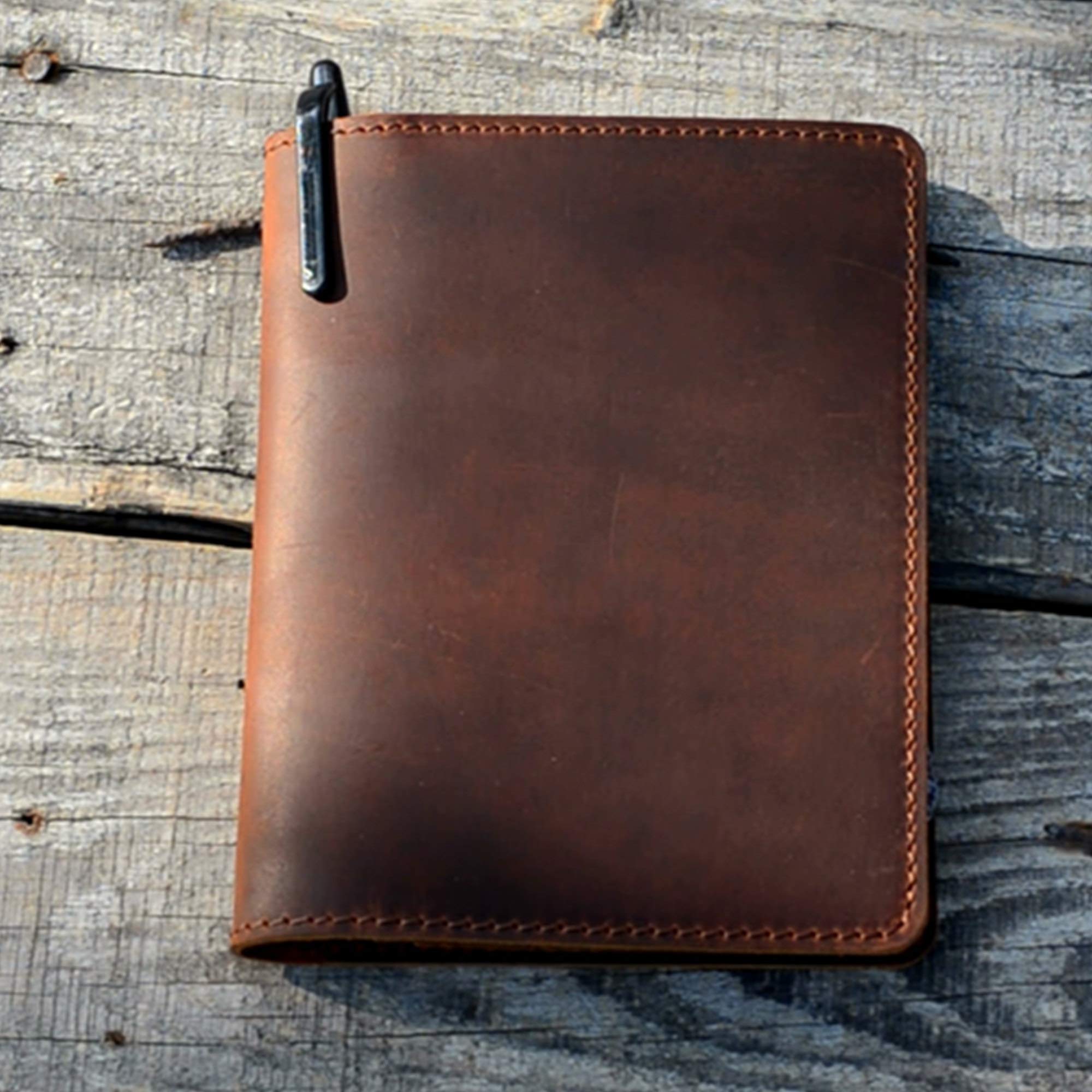 JJNUSA Kompatibel mit Rocketbook Mini-Hülle, Smart Business, handgefertigt, Used-Look, echtes Leder, Tagebuch, Notizbuch, Einband für Kartenhalter, Mini, 8,9 x 14 cm, Braun