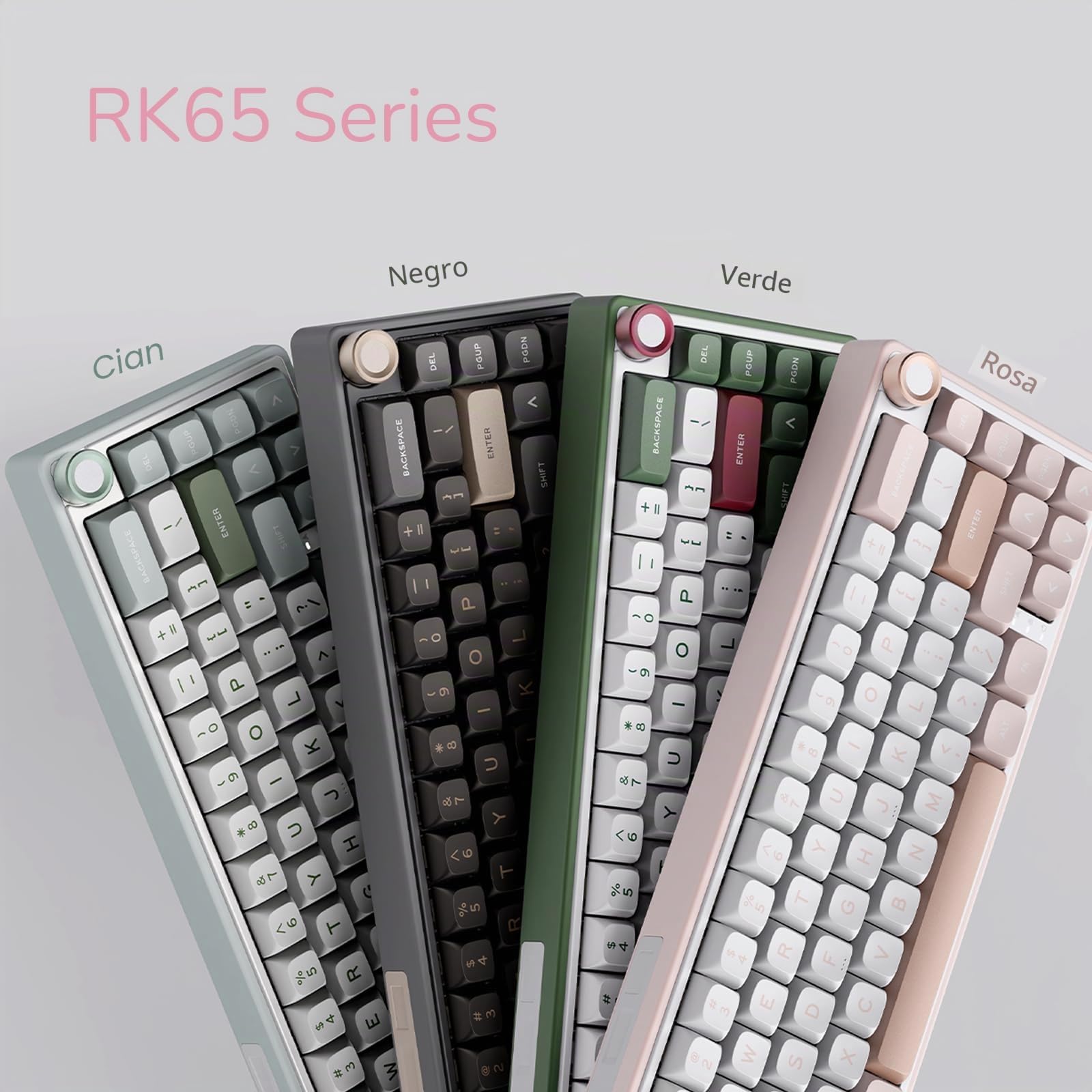 RK ROYAL KLUDGE Teclado mecánico con cable R65 con perilla de volumen, 60% RGB retroiluminado para juegos con teclas PBT, perfil MDA, QMK/VIA, interruptor crema intercambiable en caliente de 66 teclas