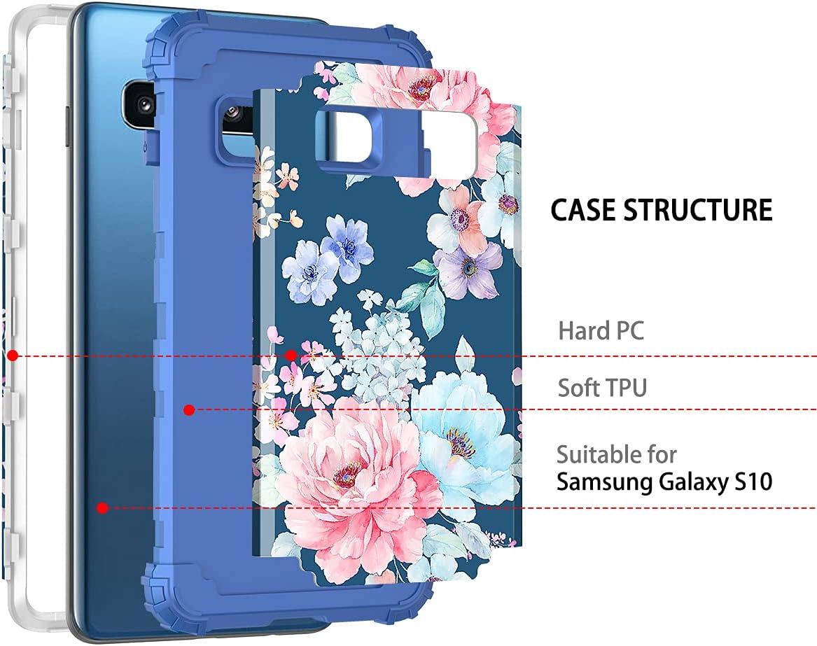 Rancase for Galaxy S10 Case,Three Layer Heavy Duty Shockproof Protection Hard Plastic Bumper +Soft Silicone Rubber Protective Case for Samsung Galaxy S10,Navy Blue