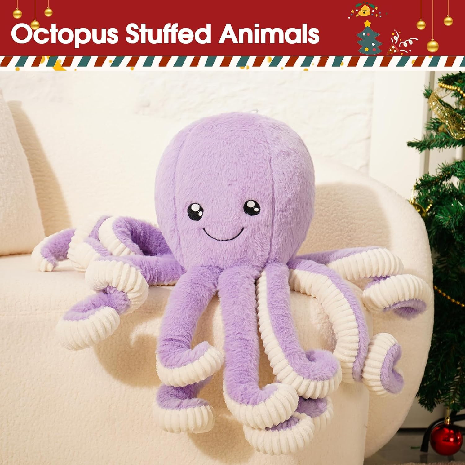 DENTRUN Octopus Stuffed Animals, Giant Octopus Plush Doll Play Toys for Kids Girls Boys Adults Birthday Xmas Halloween Present Stuffed Sea Animals Plushie, 7/16/24/32 Inches, 5 Colors