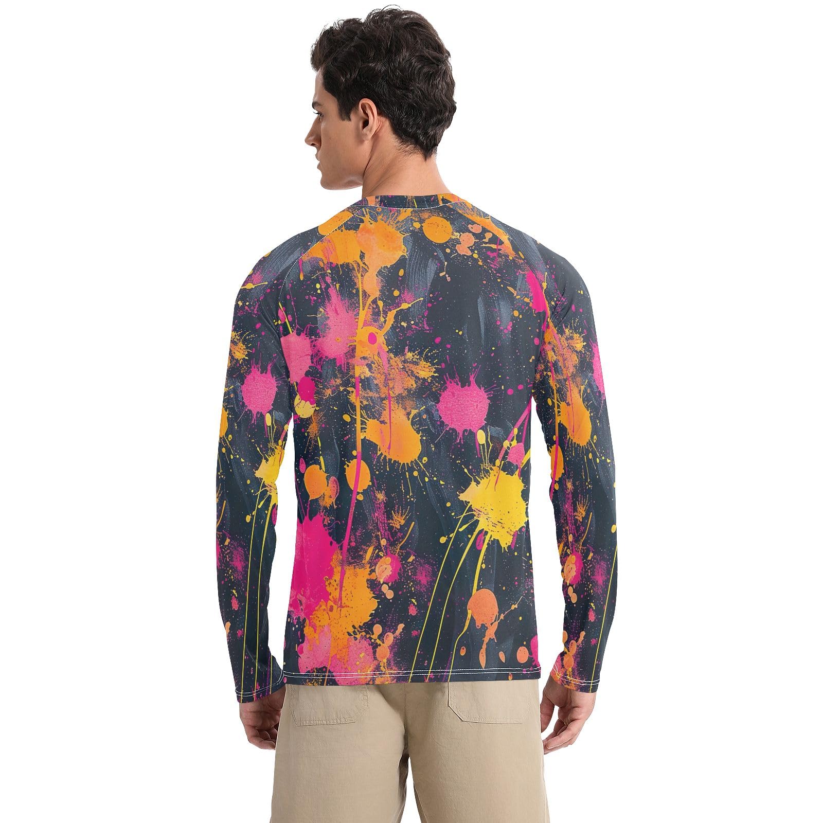 CHIFIGNO Mens UPF 50+ UV Protection Rash Guard for Men Quick Dry Rash Guard Men Long Sleeve Fishing Shirts, Vibrant Tie Dye, Medium