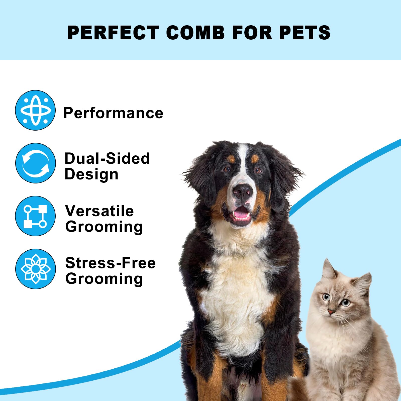 NursCare Pet Grooming Brush, Double Sided Undercoat Rake for Dogs & Cats, Professional Deshedding Brush and Dematting Tool - Image 2