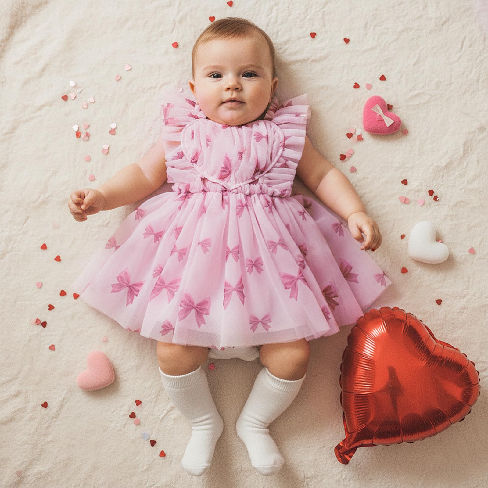 GXNRHG Baby Girl Valentines Tutu Sukienka Śliczny nadruk w kształcie serca Pończoch Suknie liniowe Letnia księżniczka Urodziny Party Wzburzona sukienka letnia