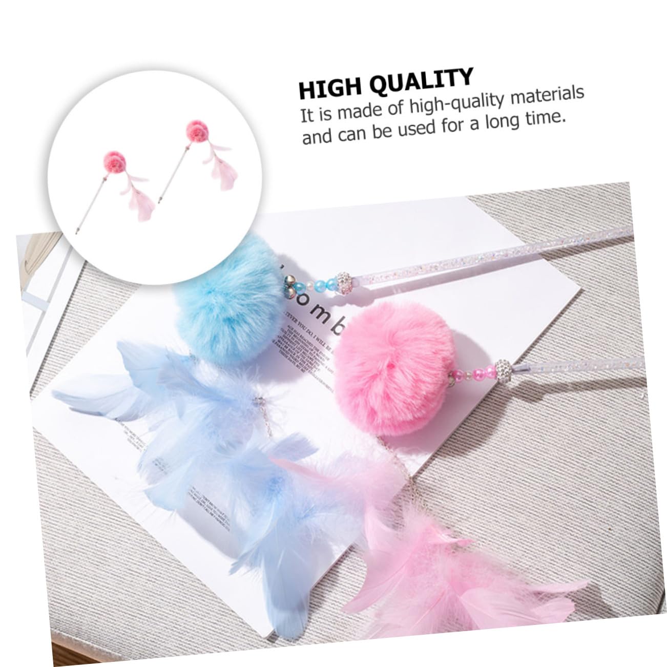 POPETPOP 6pièces Bâtons à Jouer pour Chat avec Pompons Kit De Jouets Interactifs Rose pour Attention Réflexes des Félins