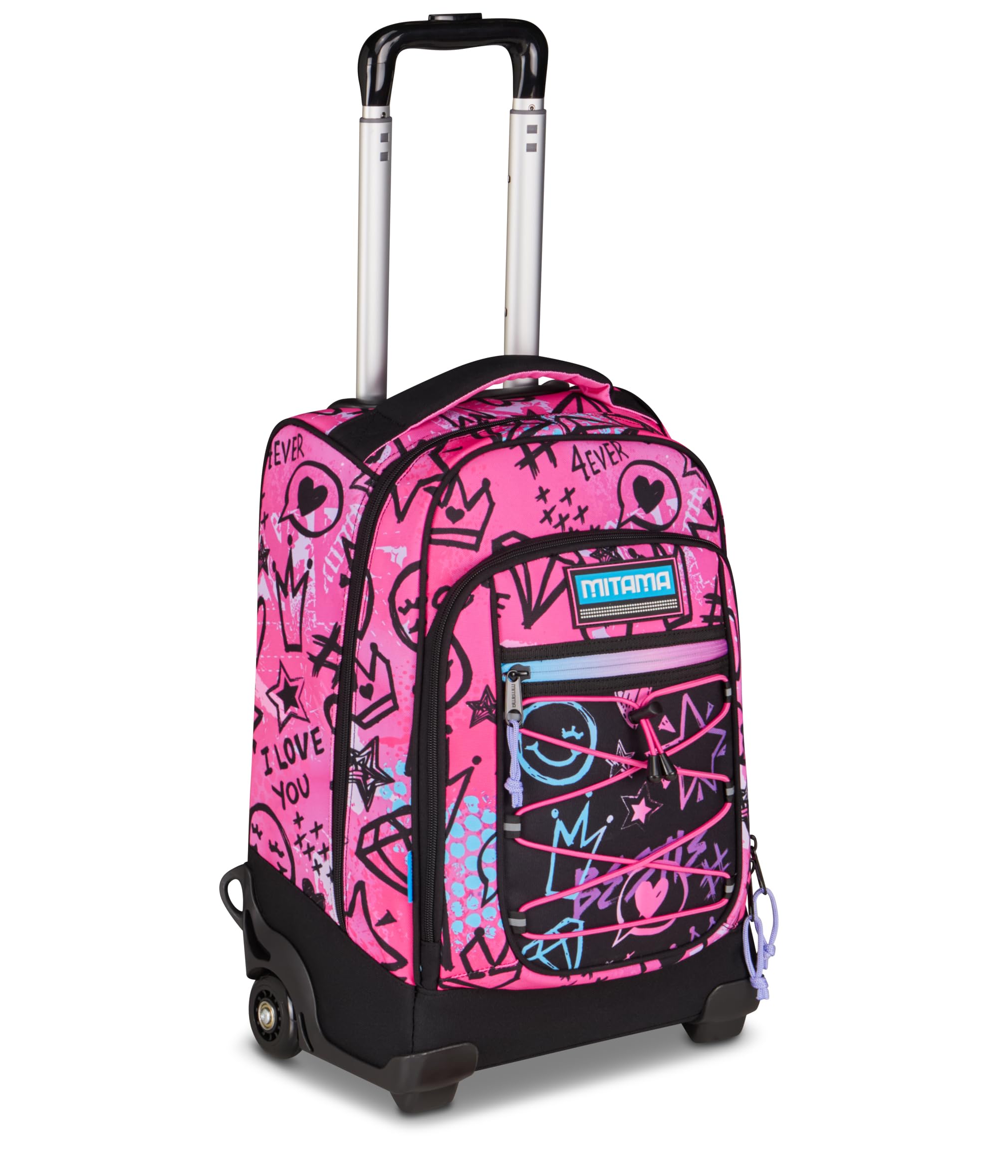 Mitama Zaino Trolley M-Power RockNLove, Spallacci a scomparsa, Bambini e Bambine, Tasca Porta Borraccia, Doppio uso, Maxi Capienza, rosa