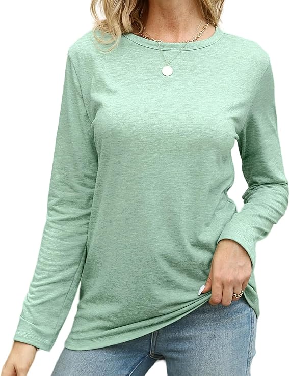 Memorose Women Long Sleeve Shirts Tops Fall Tunic Causal Fashion Round Neck Basic Tee
