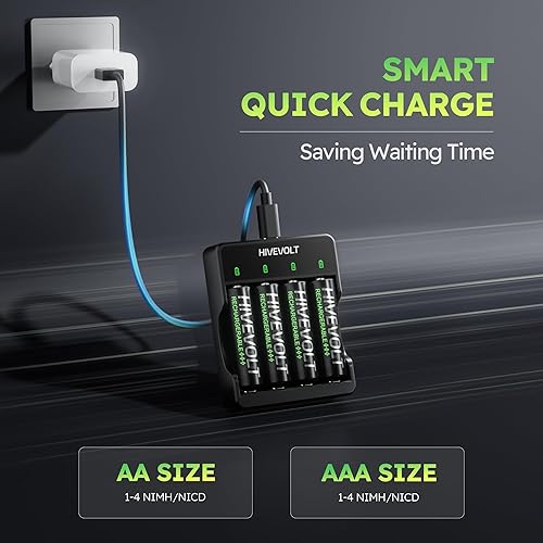 Miniatura 6 de Baterías AA recargables con cargador de 4 ranuras USB de carga rápida, alta capacidad Ni-MH Trouble A 4 unidades