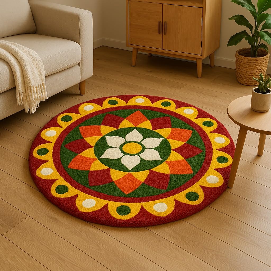Roseate Rangoli (60x60 cm) Super Soft Microfiber 1800 GSM Decorative Mat Anti-Skid Door Mats for Home/Bathroom Mat/Bedroom/Kitchen/Floor Mat (Maroon)-picture-19