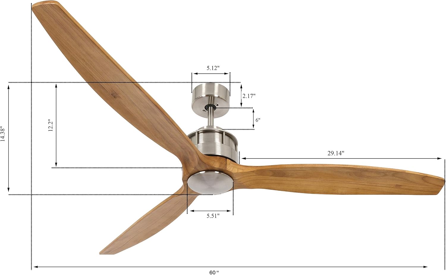 Lucci Air 210506010 Akmani DC Ceiling Fan 60 Inch, Brushed Chrome with Solid Wood Teak Colored Blades